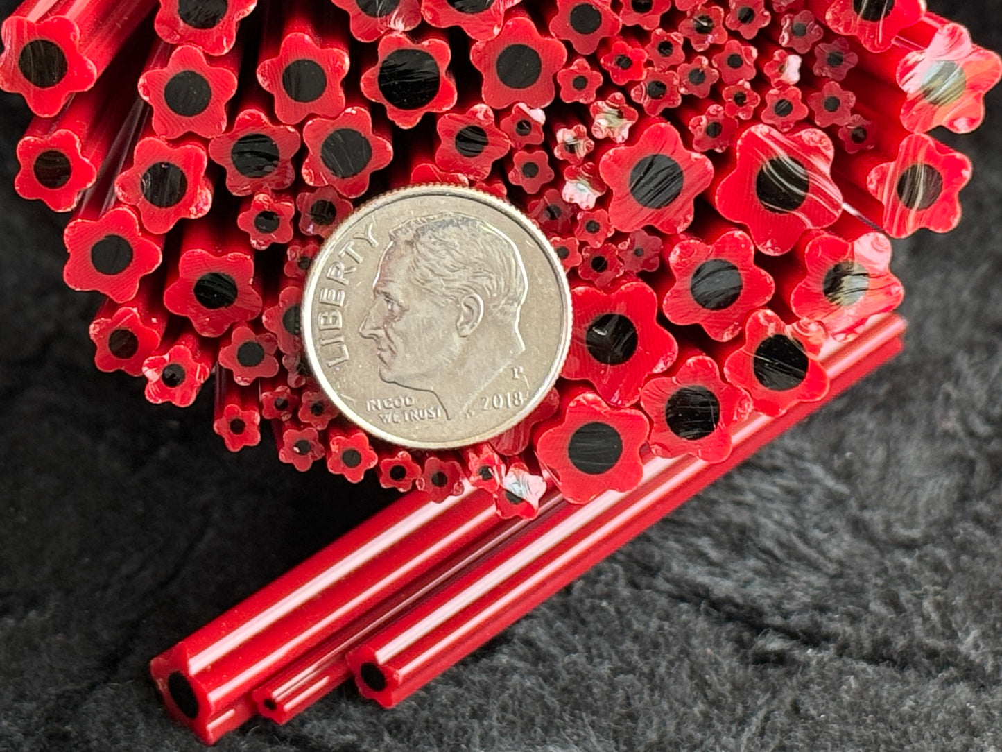 Red Poppy Field (multi-size), 1oz., COE 96 Murrini Millefiori