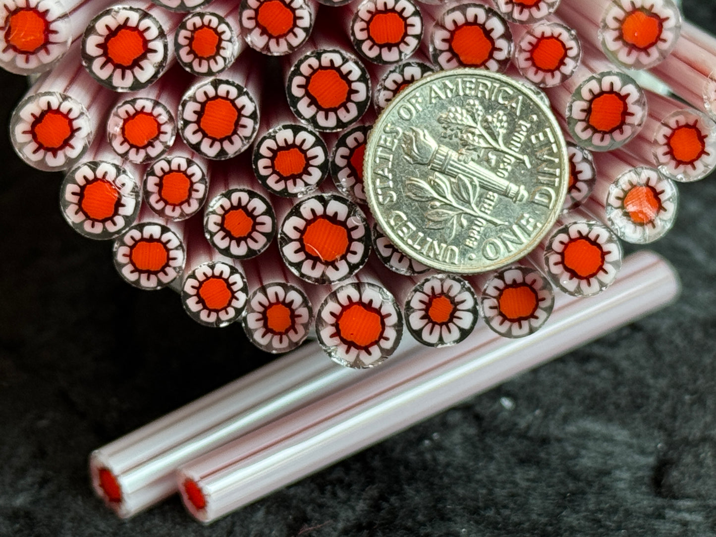 Orange Centered Daisies, 1oz, COE 96 Murrini Millefiori