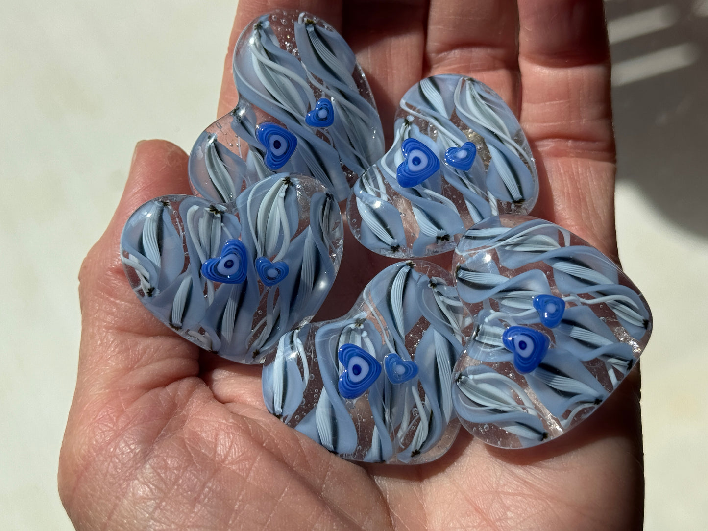 Multi-size Baby Boy Blue Hearts, 1.5oz, COE 96 Murrini Millefiori