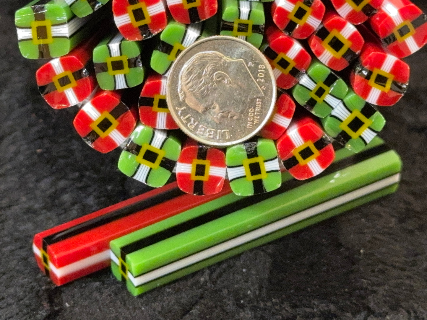 Santa and Elf Belly Duo (and singles) 1+oz, COE 96 Murrini Millefiori