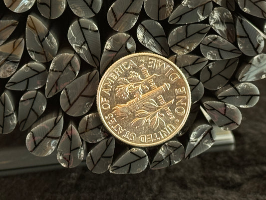 Charcoal Grey Leaves, 1oz, COE 96 Murrini Millefiori