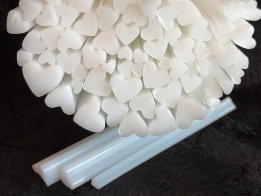 White Multi-sized Hearts, 1oz, COE 96 Murrini Millefiori