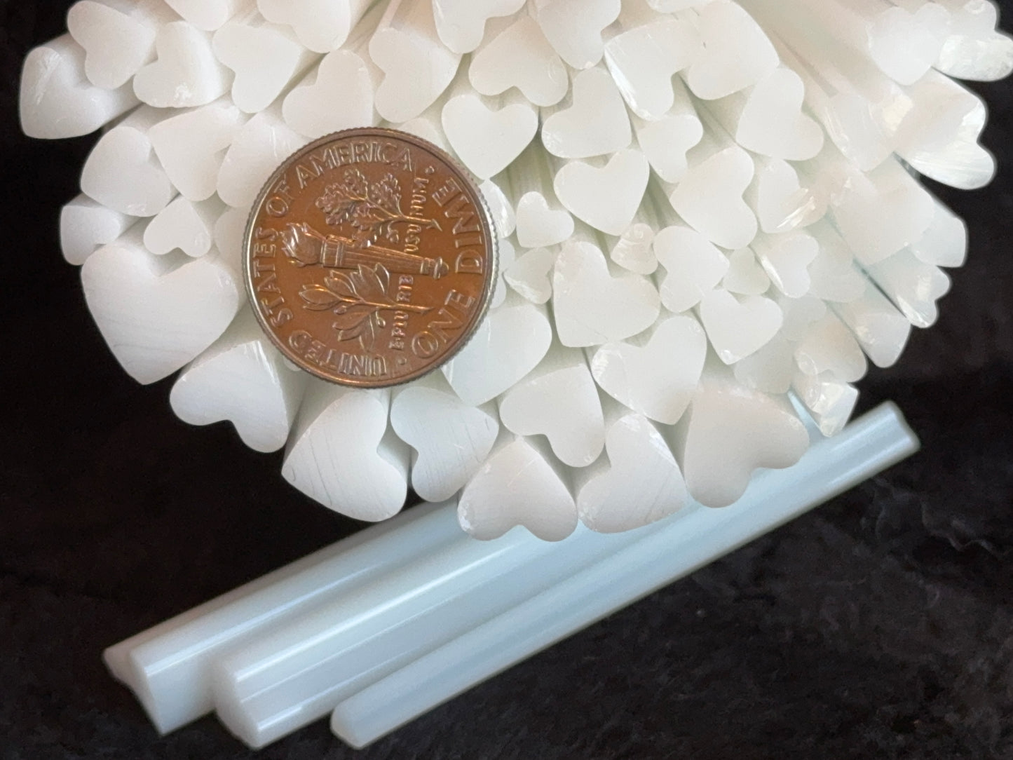White Multi-sized Hearts, 1oz, COE 96 Murrini Millefiori