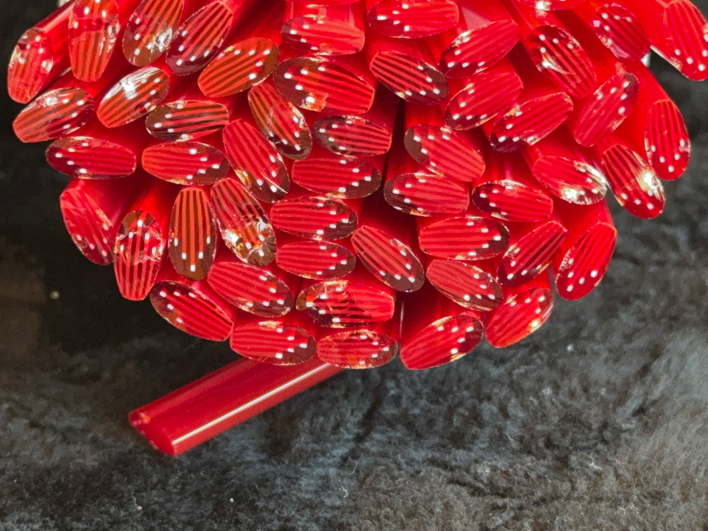 Striped Red Flat-end Daisy Petal, 1oz, COE 96 Murrini Millefiori