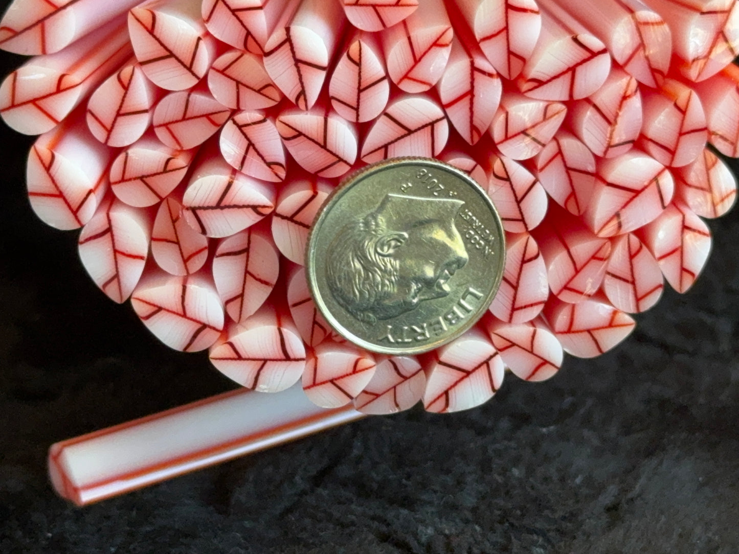 Artsy White Leaf with Transparent Red Vein, 1oz, COE 96 Murrini Millefiori
