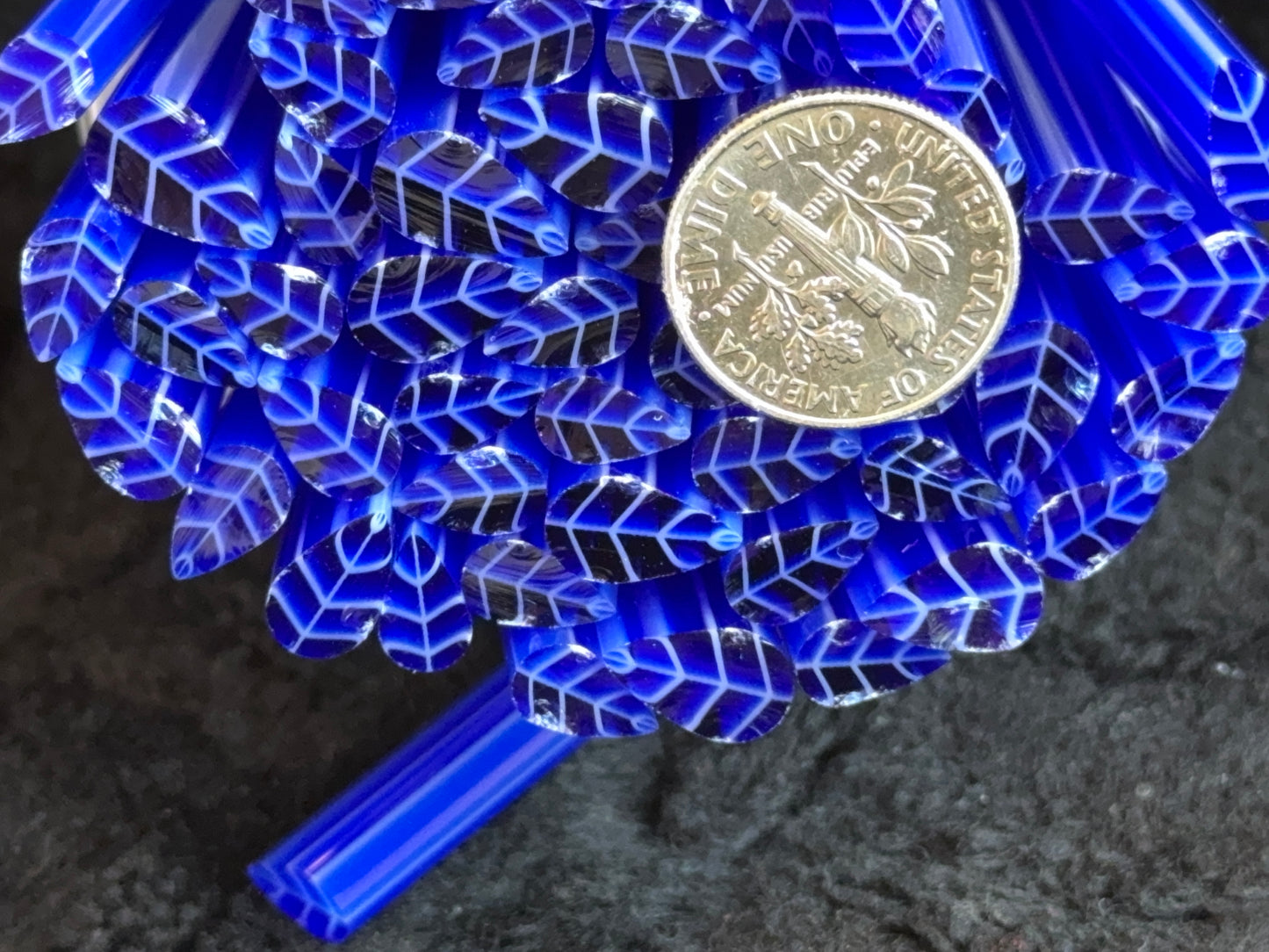 Sapphire Leaf with White Vein , 1oz, COE 96 Murrini Millefiori