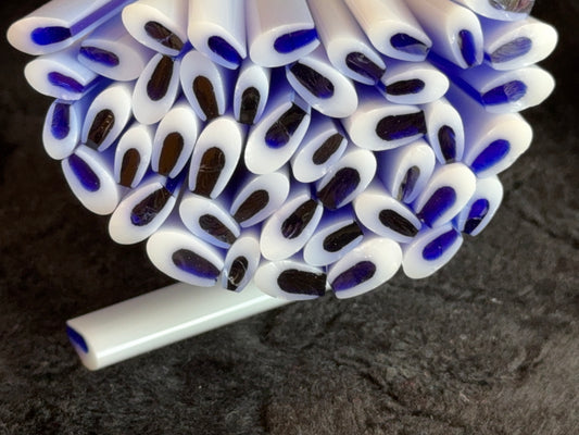 Curved Sapphire Flat-end Daisy Petal, 1oz, COE 96 Murrini Millefiori
