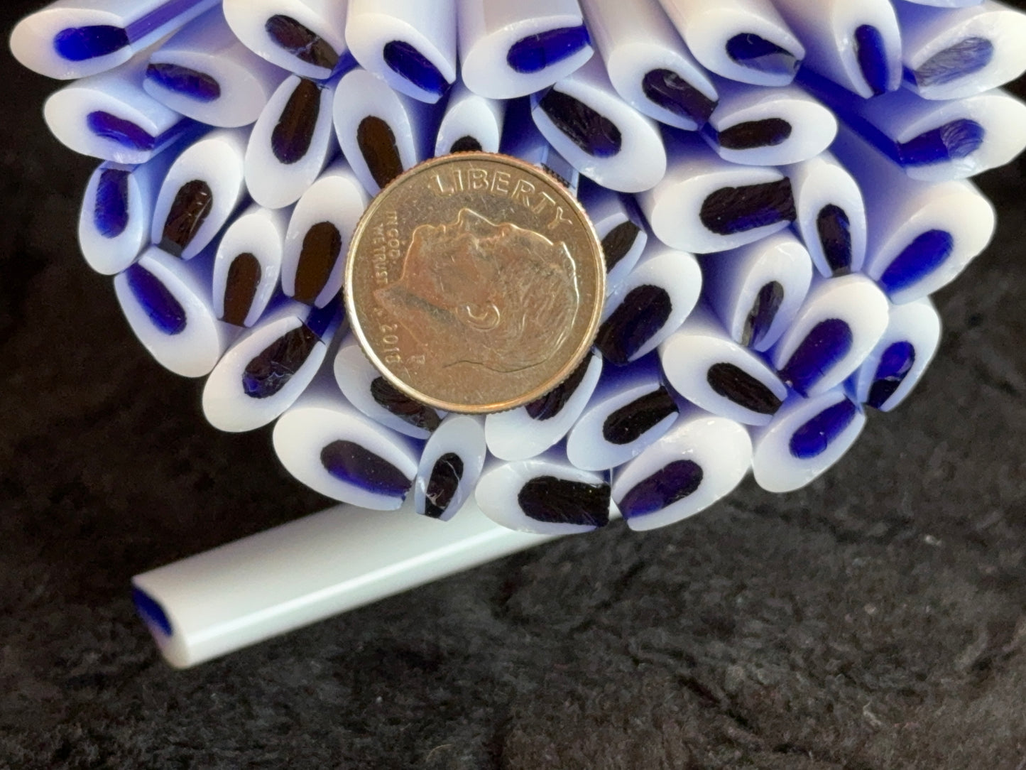 Curved Sapphire Flat-end Daisy Petal, 1oz, COE 96 Murrini Millefiori