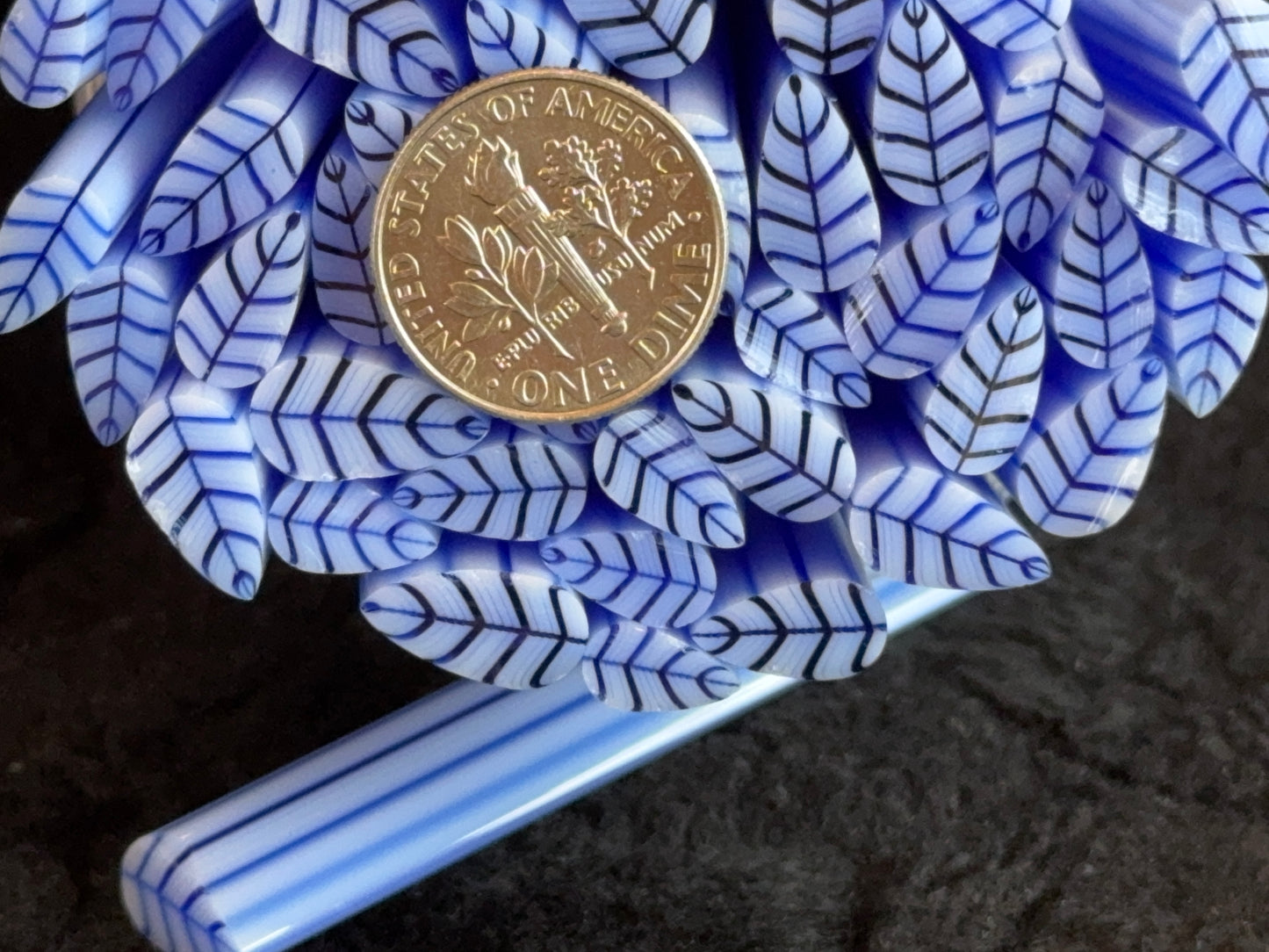 White Leaf with Sapphire Vein, 1oz, COE 96 Murrini Millefiori