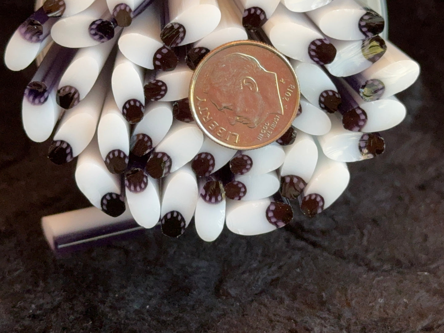 Grape Dotted White Flat-end Daisy Petal, 1oz, COE 96 Murrini Millefiori