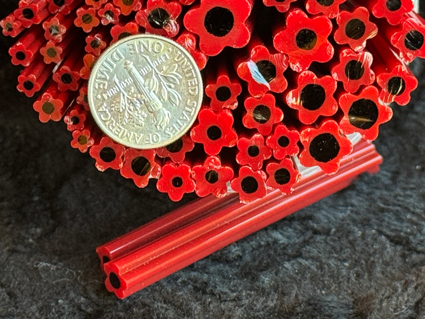 Red Ripple Poppy Field (multi-size), 1oz., COE 96 Murrini Millefiori