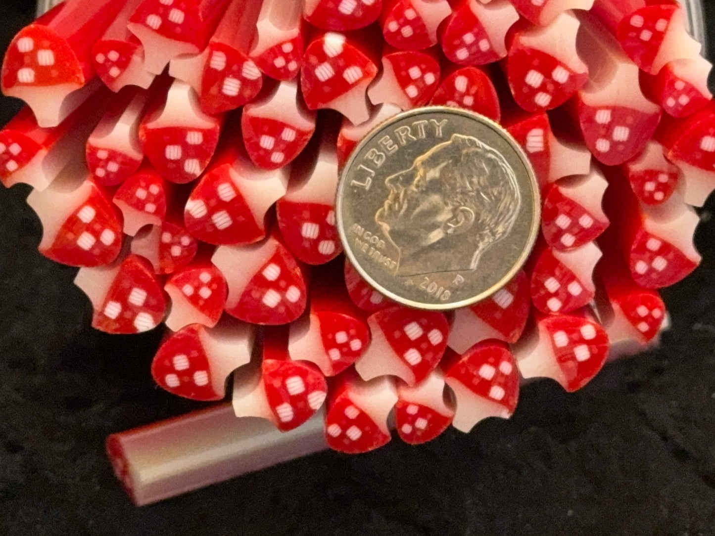 Tack Fuse Red Dotted Mushrooms, Sizes Vary, 1oz, COE 96 Murrini Millefiori