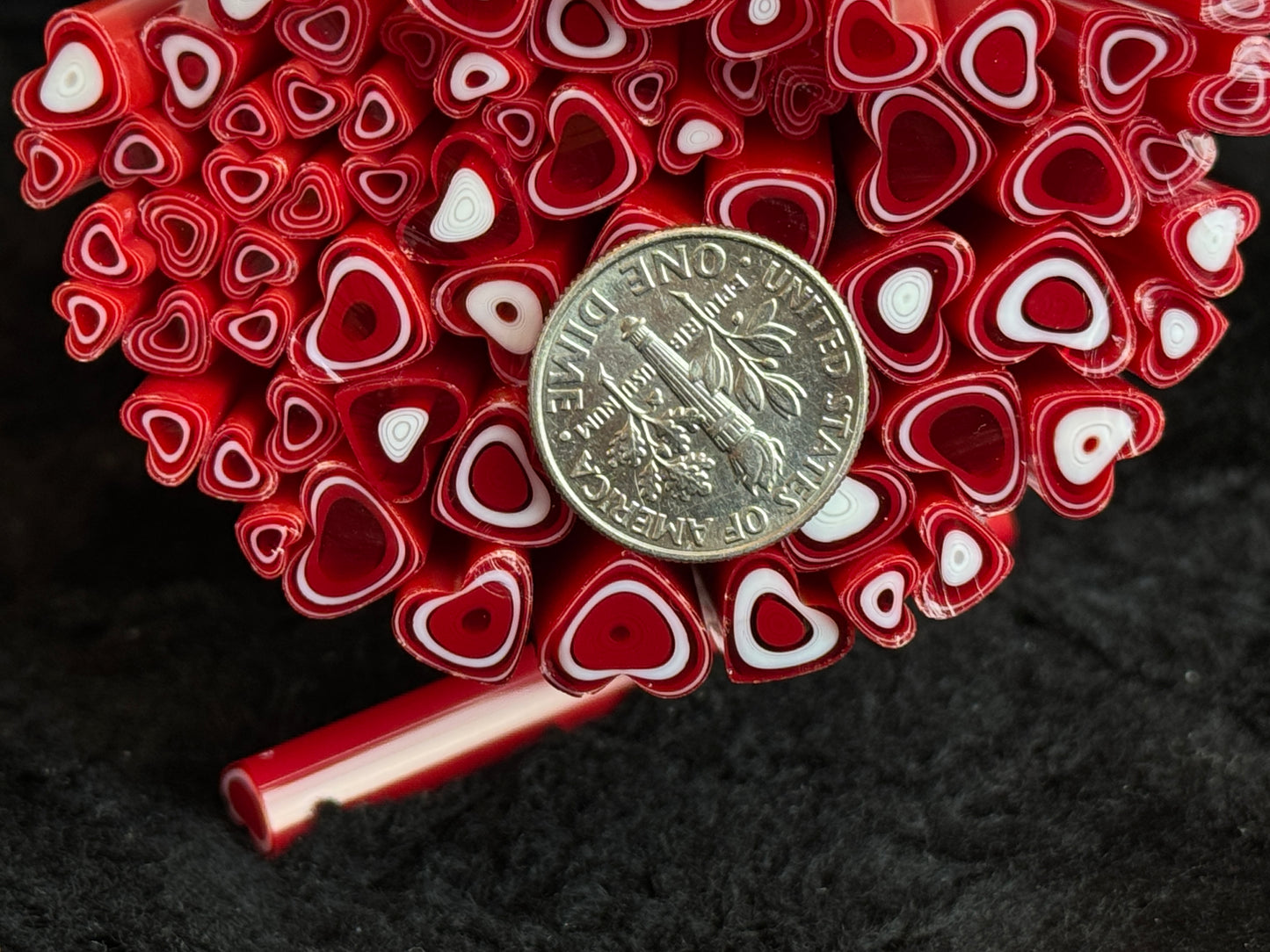 Multi-size Red and Vanilla Cream Hearts, 1oz, COE 96 Murrini Millefiori