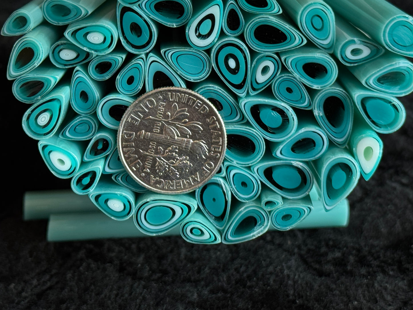 Reactive Peacock Multi-size Teardrops, 1.5oz, COE 96 Murrini