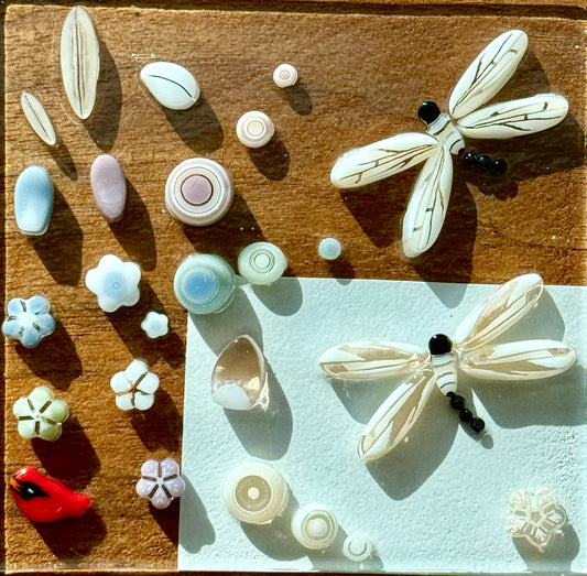 Transparent/Opal Champagne Dragonfly Kits, COE 96 Murrini Millefiori