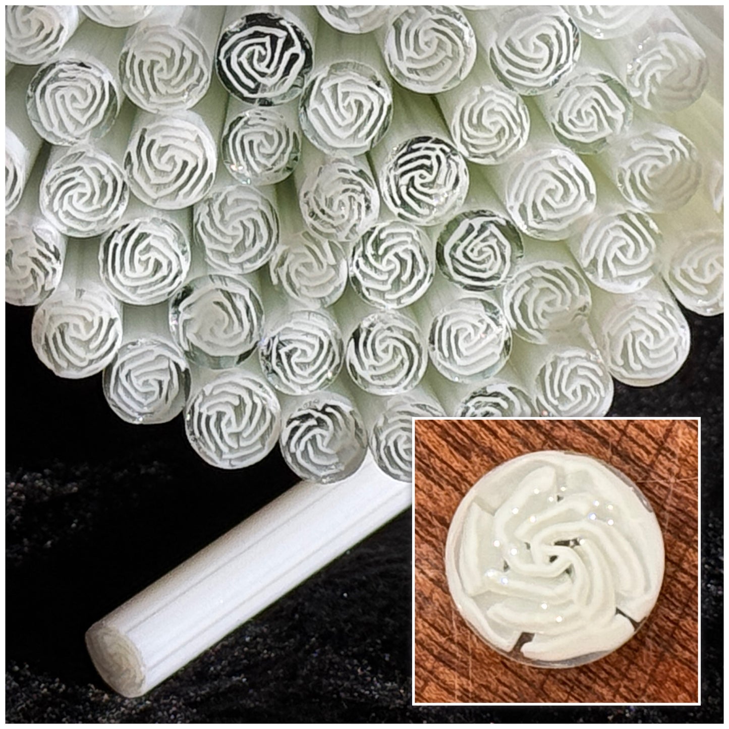 White Roses, 1oz, COE 96 Murrini Millefiori
