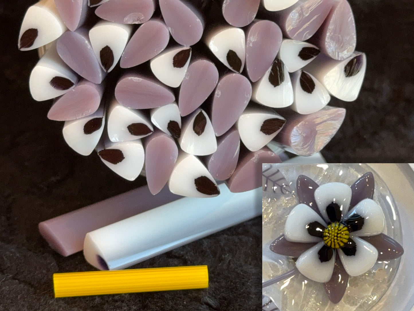 Lilac and Transparent Grape Columbine Kit, COE 96 Murrini Millefiori