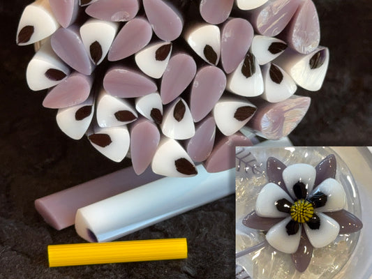 Lilac and Transparent Grape Columbine Kit, COE 96 Murrini Millefiori