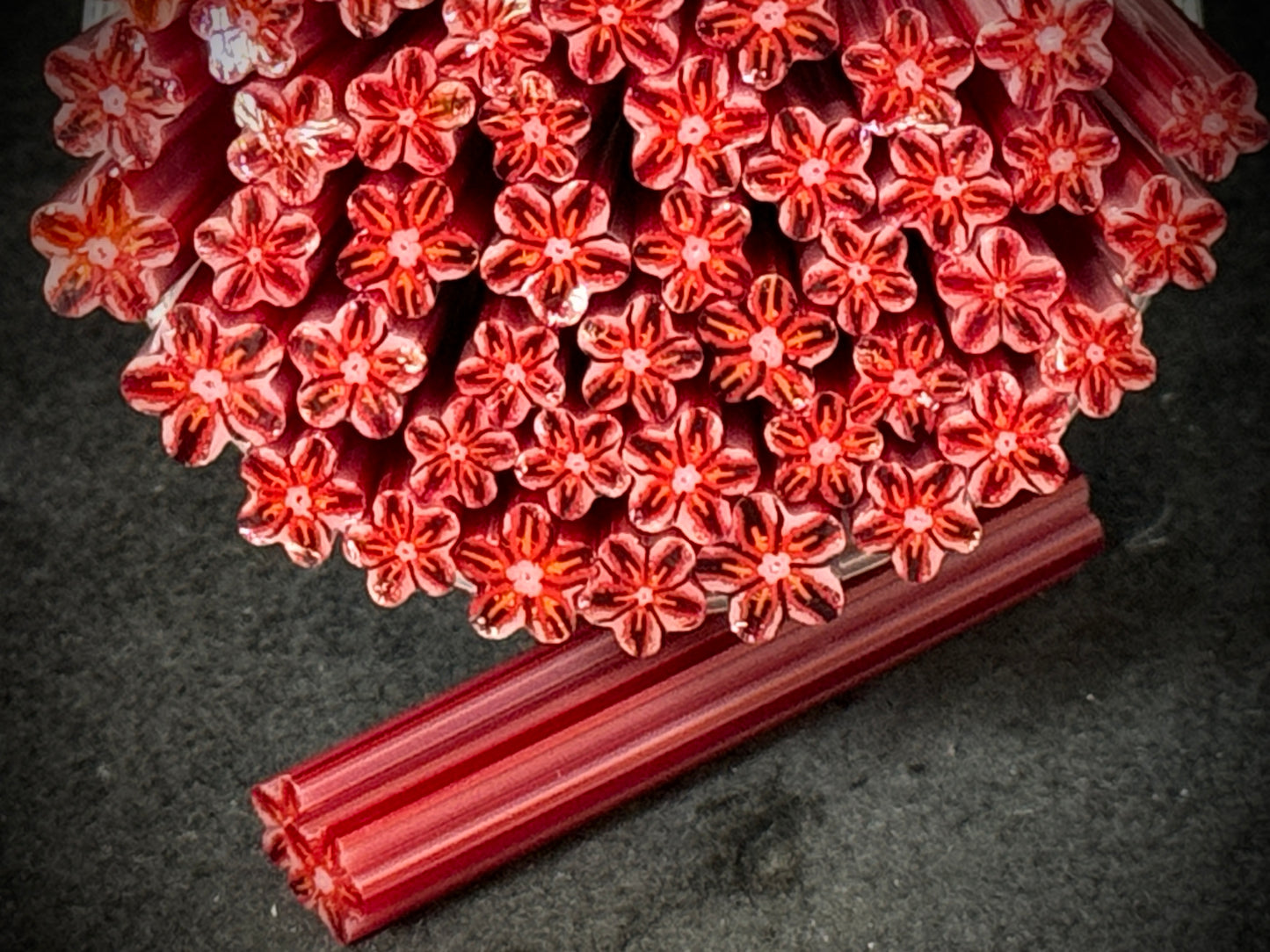 Dotted Red Ripple Petals, 1.5oz, COE 96 Murrini Millefiori