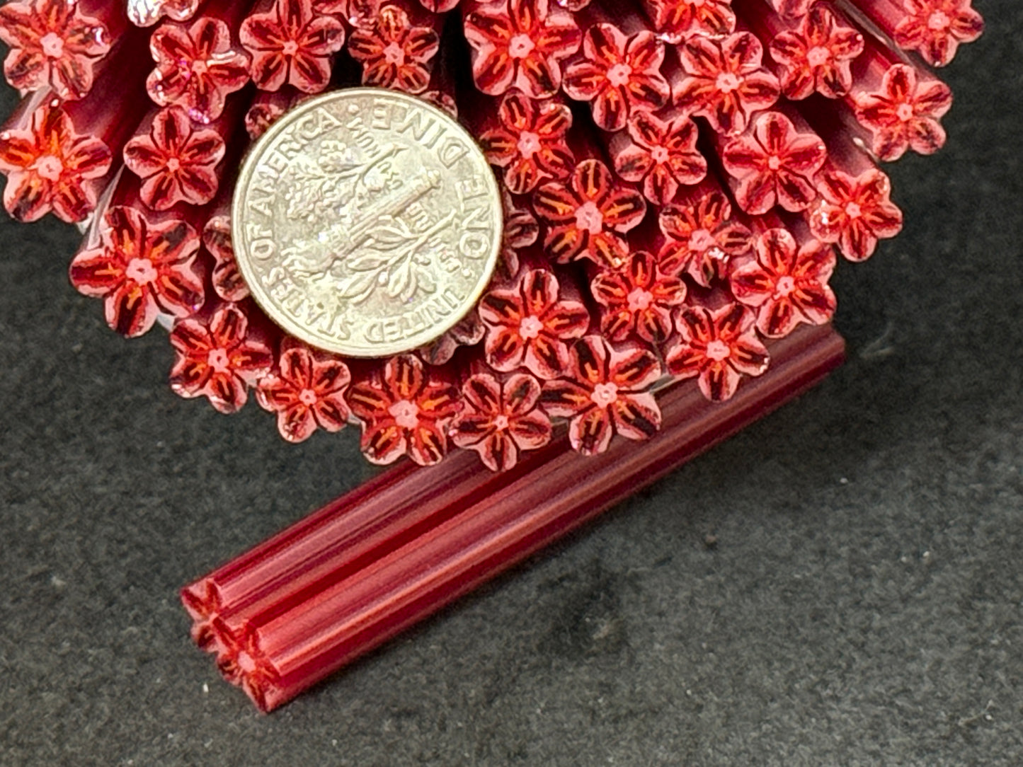 Dotted Red Ripple Petals, 1.5oz, COE 96 Murrini Millefiori