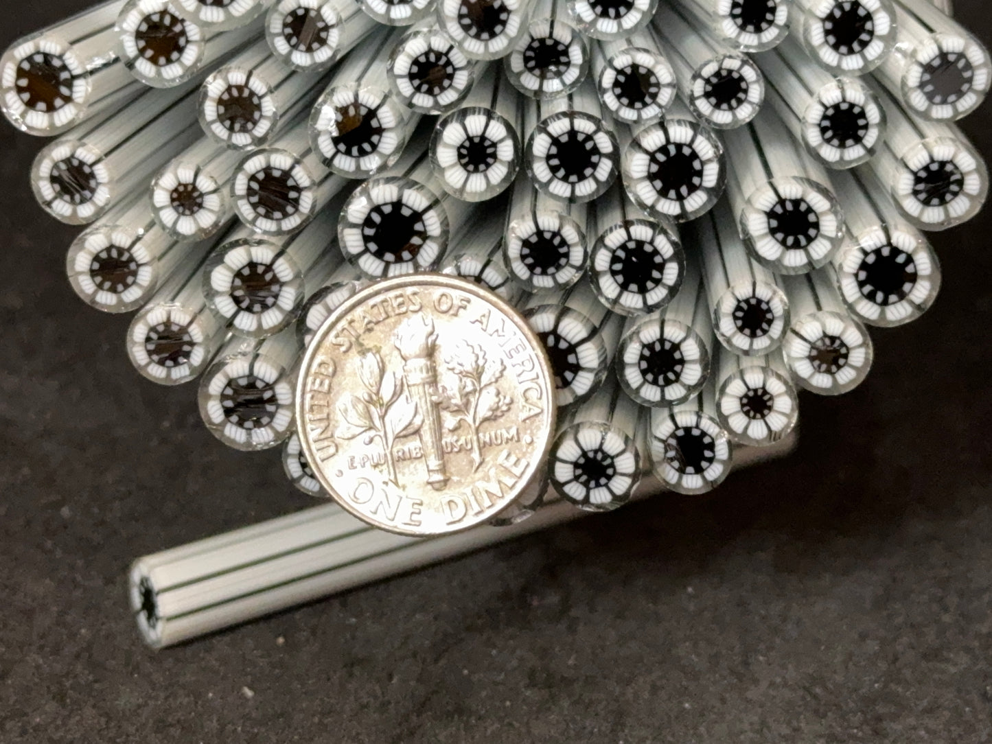 B&W Dotted Daisies, 1oz, COE 96 Murrini Millefiori