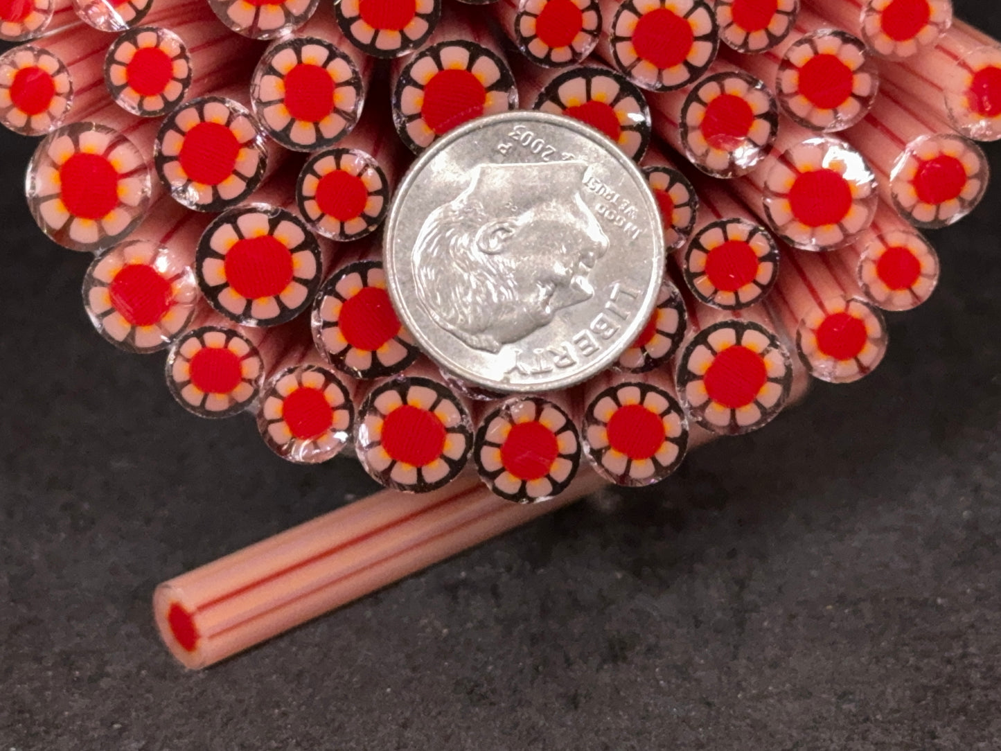 Red Centered Daisies, 1oz, COE 96 Murrini Millefiori