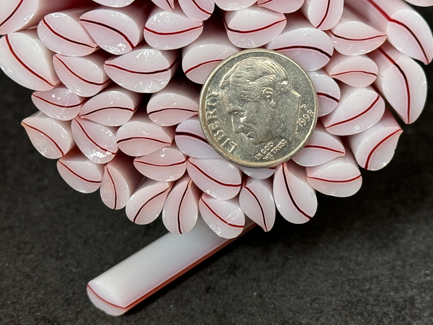 Curved White and Red Leaves, 1oz, COE 96 Murrini Millefiori