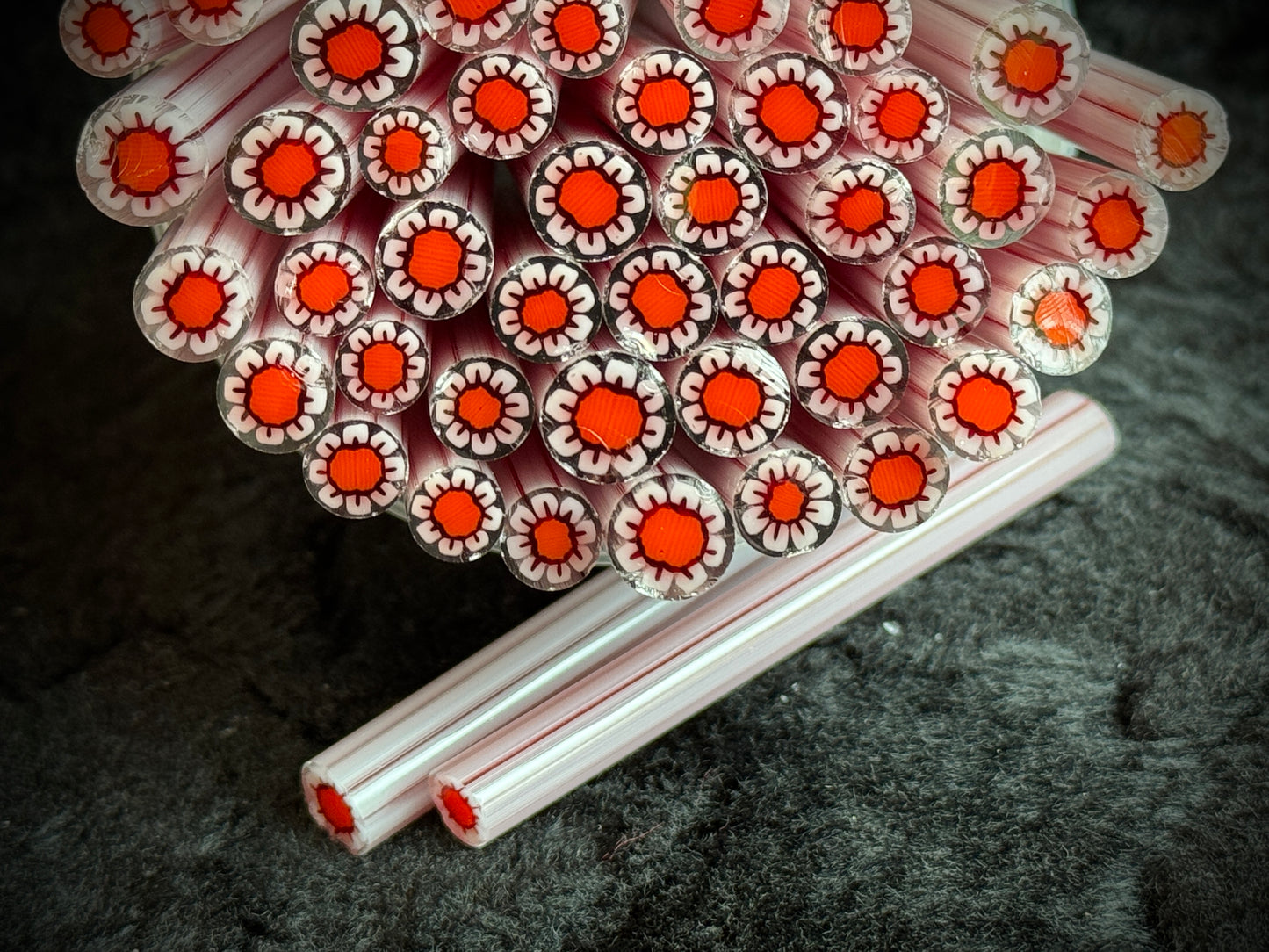 Orange Centered Daisies, 1oz, COE 96 Murrini Millefiori