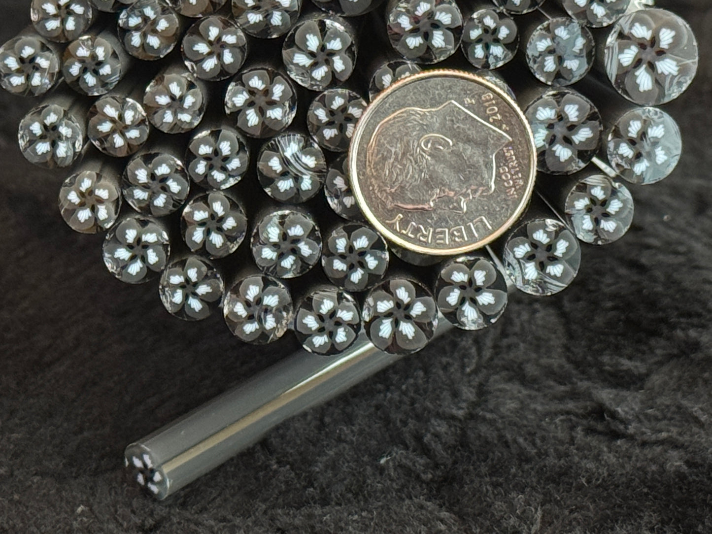 Snowy Grey Blossoms, 1oz., COE 96 Murrini Millefiori