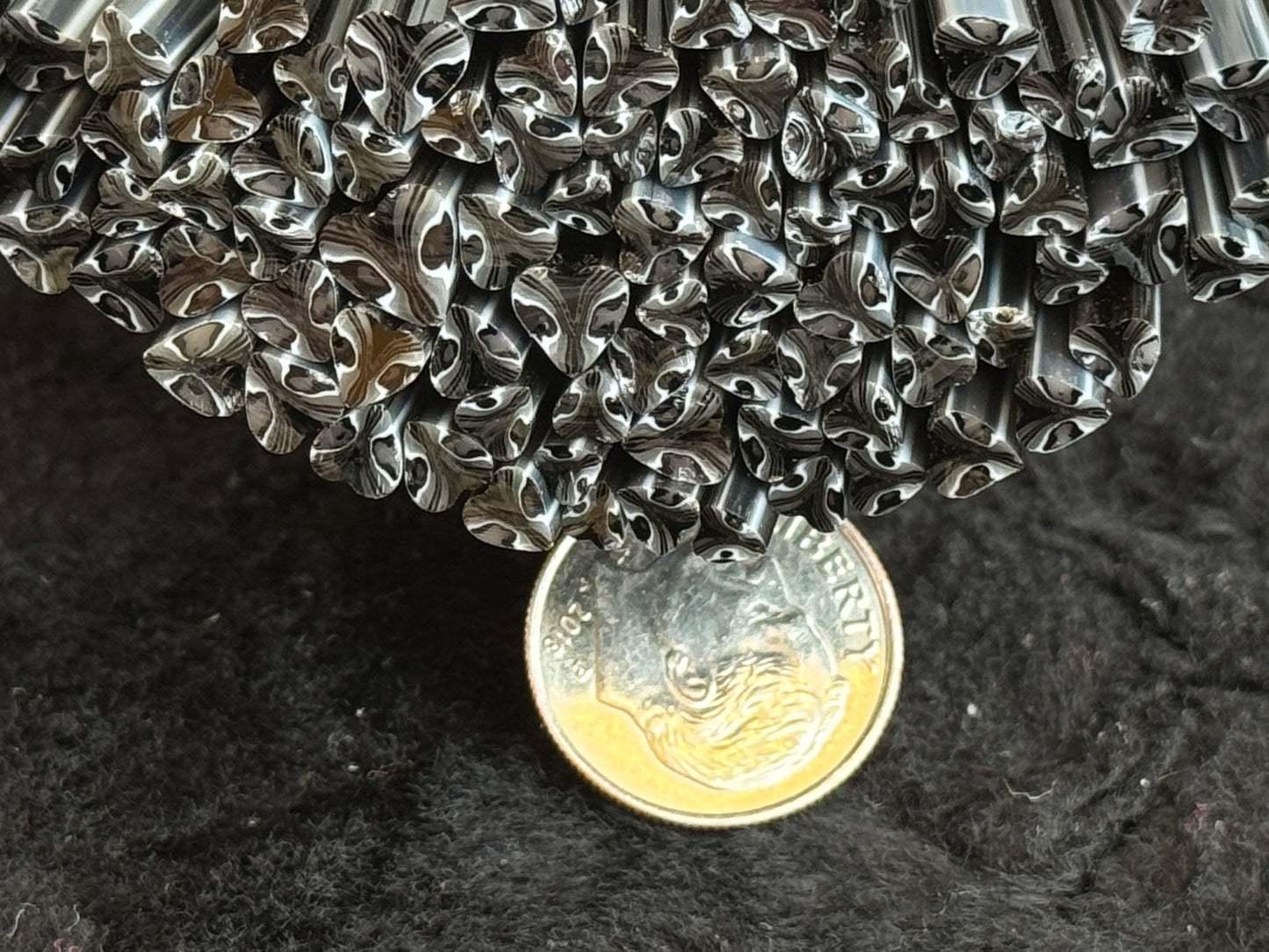 Black and Grey Dotted Multi-sized Hearts, 1oz, COE 96 Murrini Millefiori