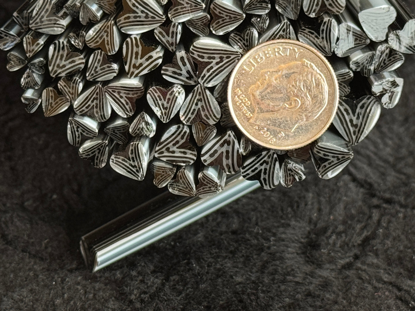 Black and Grey Dotted Multi-sized Hearts, 1oz, COE 96 Murrini Millefiori
