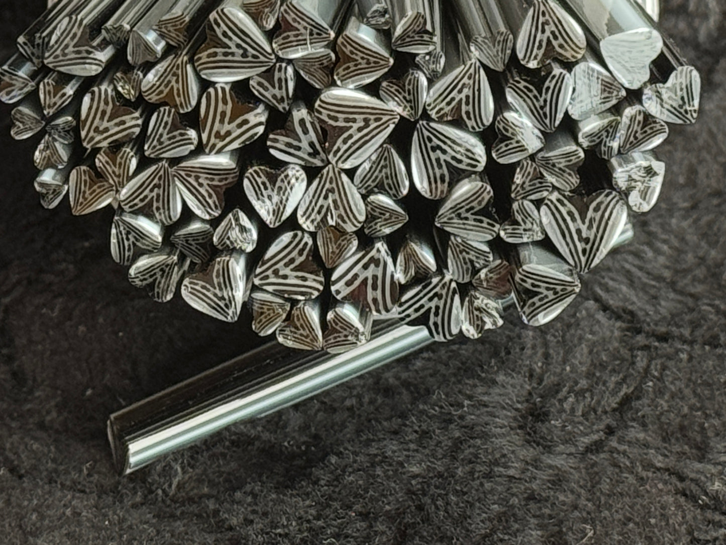 Black and Grey Dotted Multi-sized Hearts, 1oz, COE 96 Murrini Millefiori