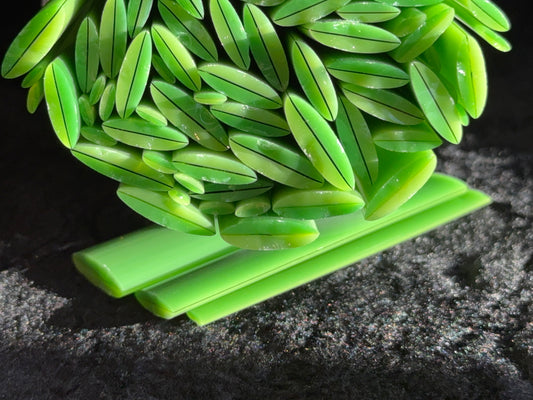 Slender Green Two Toned Leaves (Multi-size), 1oz, COE 96 Murrini Millefiori