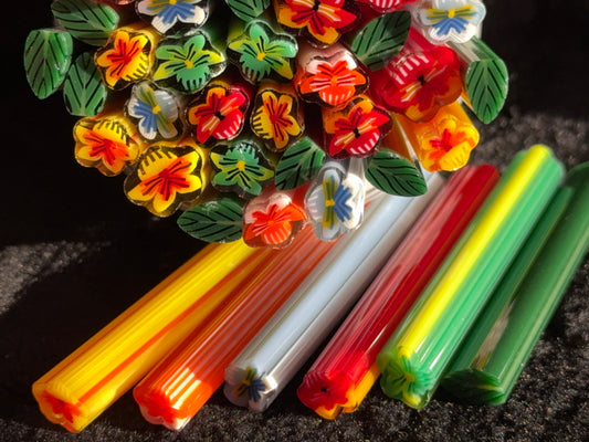 5 Pansy Pack with Leaf, 1.5oz (and as singles)COE 96 Murrini Millefiori