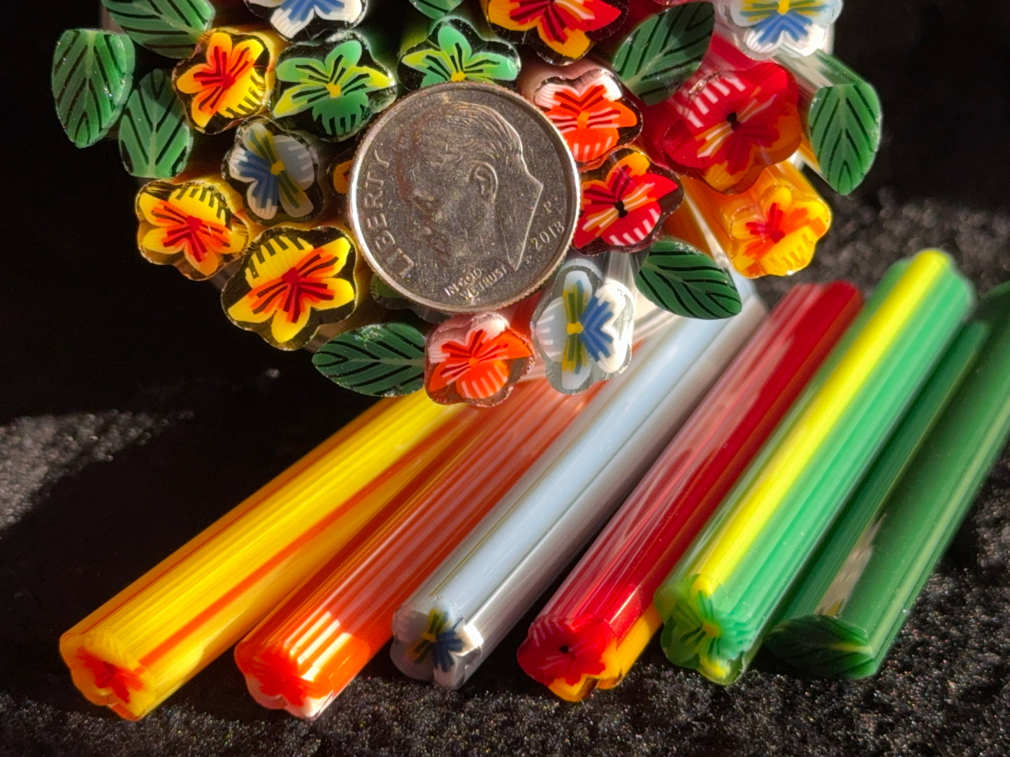 5 Pansy Pack with Leaf, 1.5oz (and as singles)COE 96 Murrini Millefiori