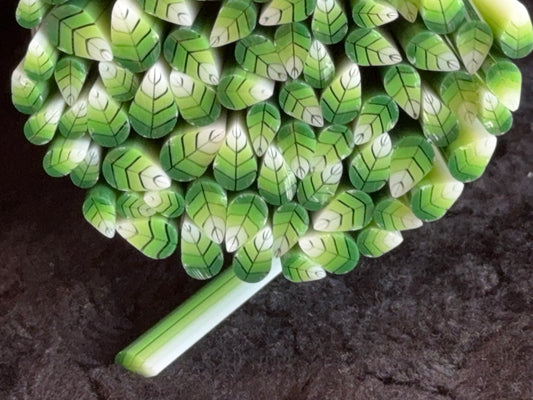 White tipped Multi-size Green Ombré Leaves, 1oz, COE 96 Murrini Millefiori