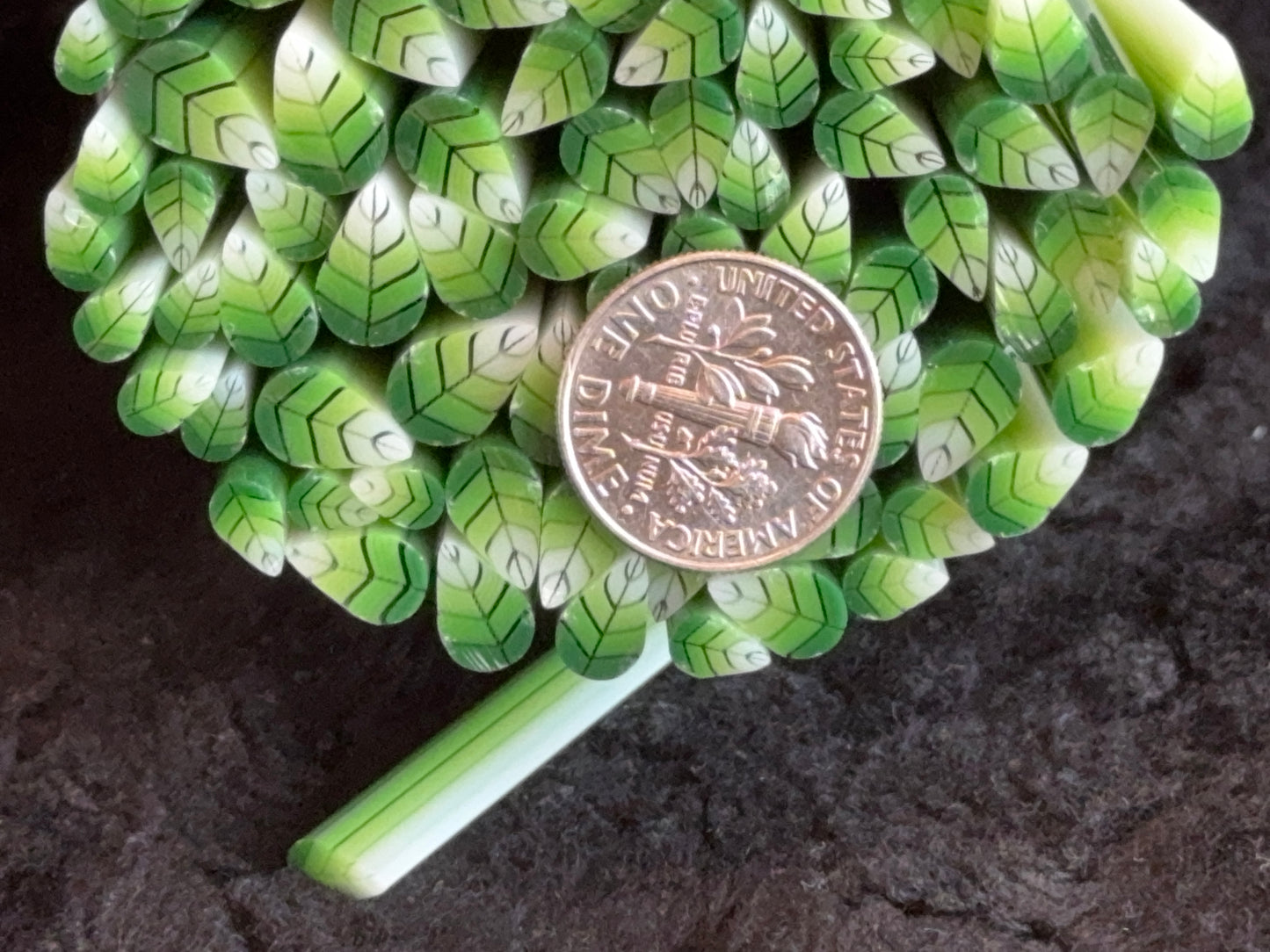 White tipped Multi-size Green Ombré Leaves, 1oz, COE 96 Murrini Millefiori
