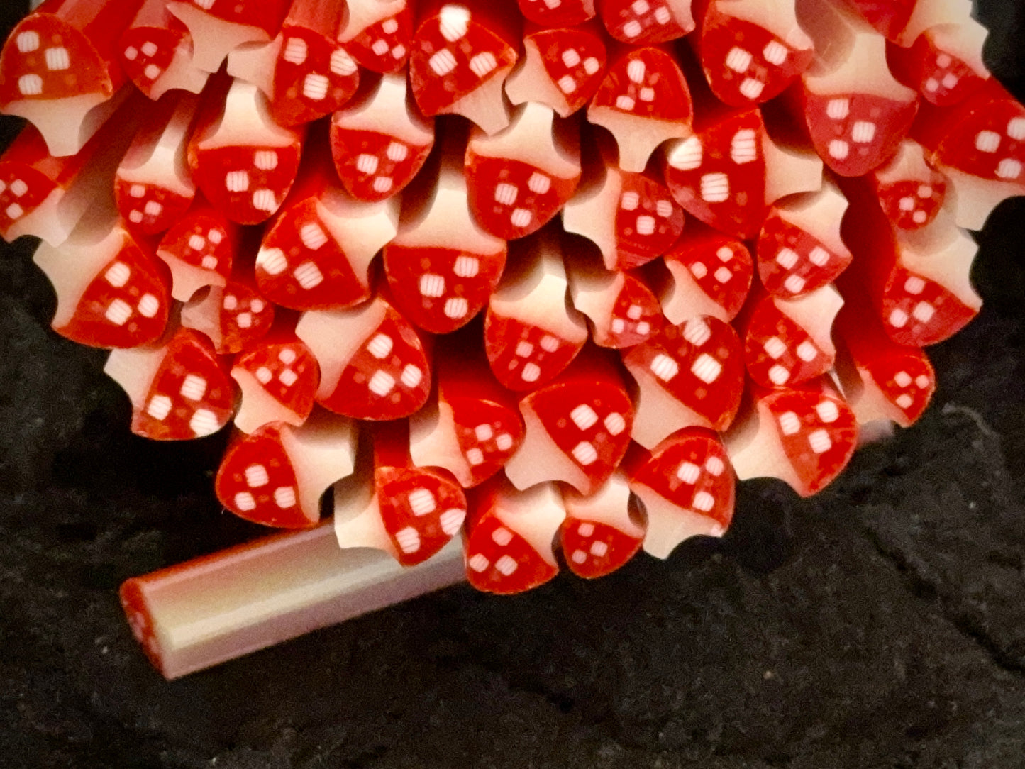 Tack Fuse Red Dotted Mushrooms, Sizes Vary, 1oz, COE 96 Murrini Millefiori