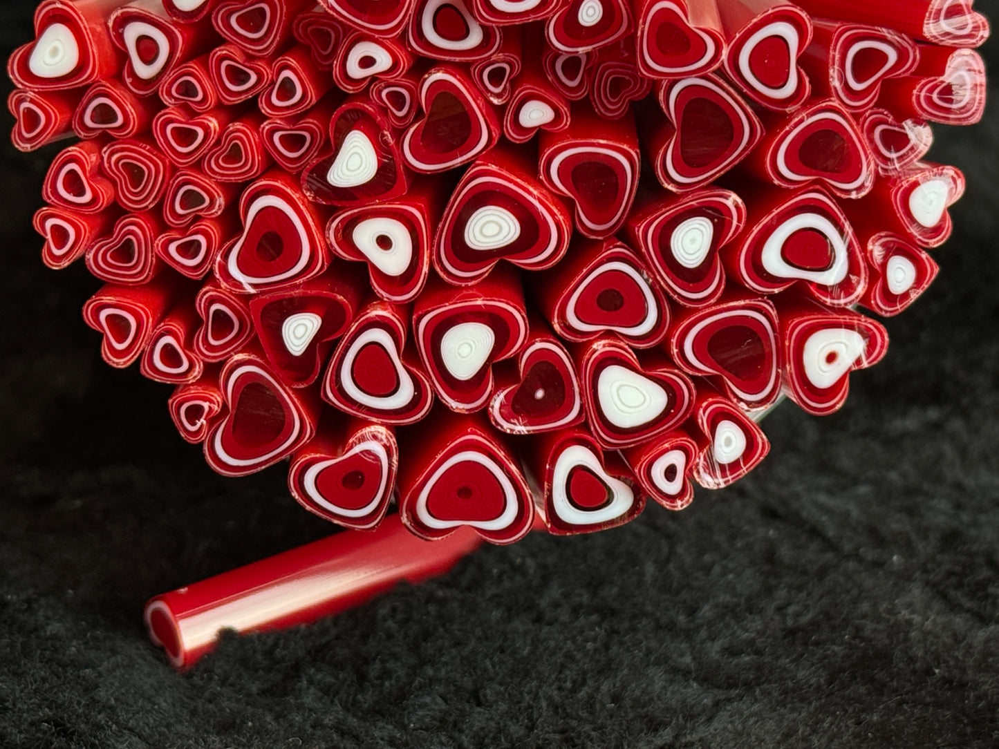 Multi-size Red and Vanilla Cream Hearts, 1oz, COE 96 Murrini Millefiori