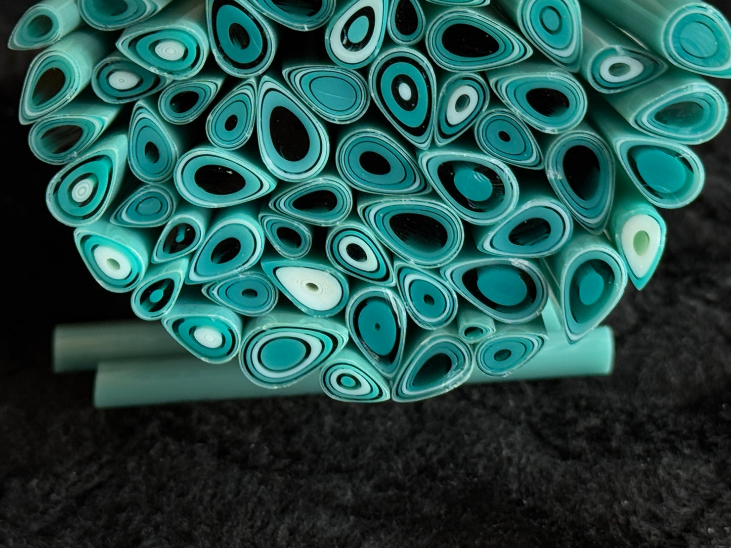 Reactive Peacock Multi-size Teardrops, 1.5oz, COE 96 Murrini