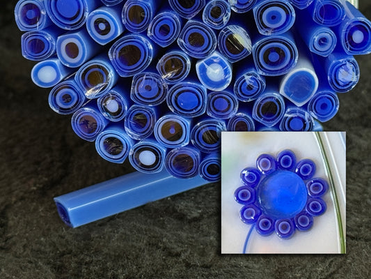 Rounded Blue Flat-End Petal, 1oz, COE 96 Murrini Millefiori