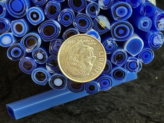 Rounded Blue Flat-End Petal, 1oz, COE 96 Murrini Millefiori