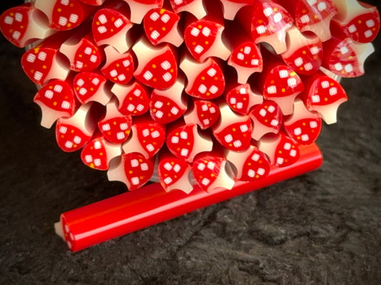 Tack Fuse Red Dotted Mushrooms, Sizes Vary, 1oz, COE 96 Murrini Millefiori
