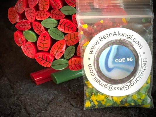 Red Poinsettia Kits with Frit Mix, COE 96 Murrini Millefiori