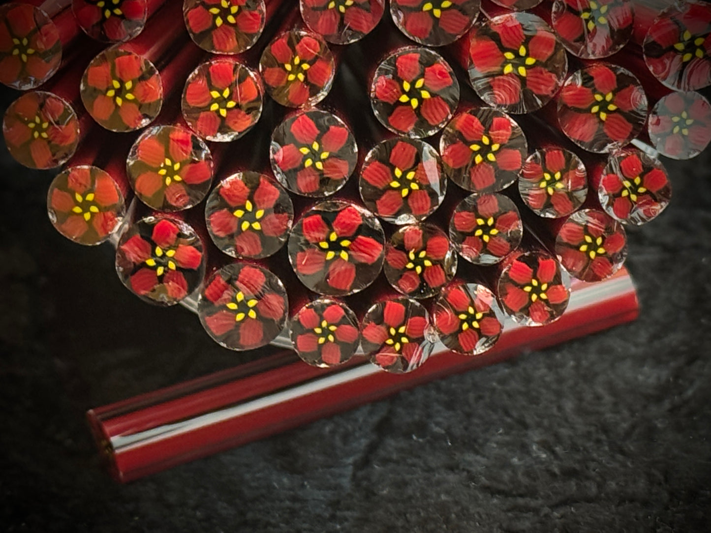 Poinsettia Blossoms, 1oz, COE 96 Murrini Millefiori
