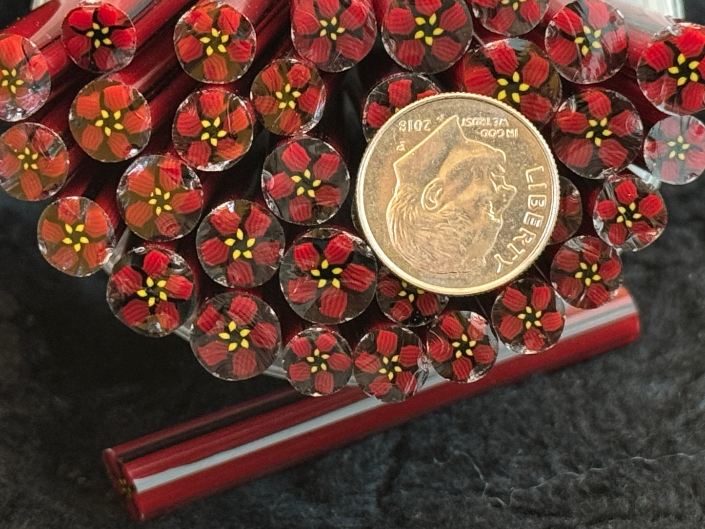 Poinsettia Blossoms, 1oz, COE 96 Murrini Millefiori