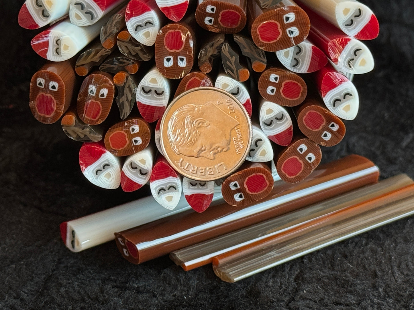 Santa and Rudy Duo, 1.3+oz (sizes vary), COE 96 Murrini Millefiori
