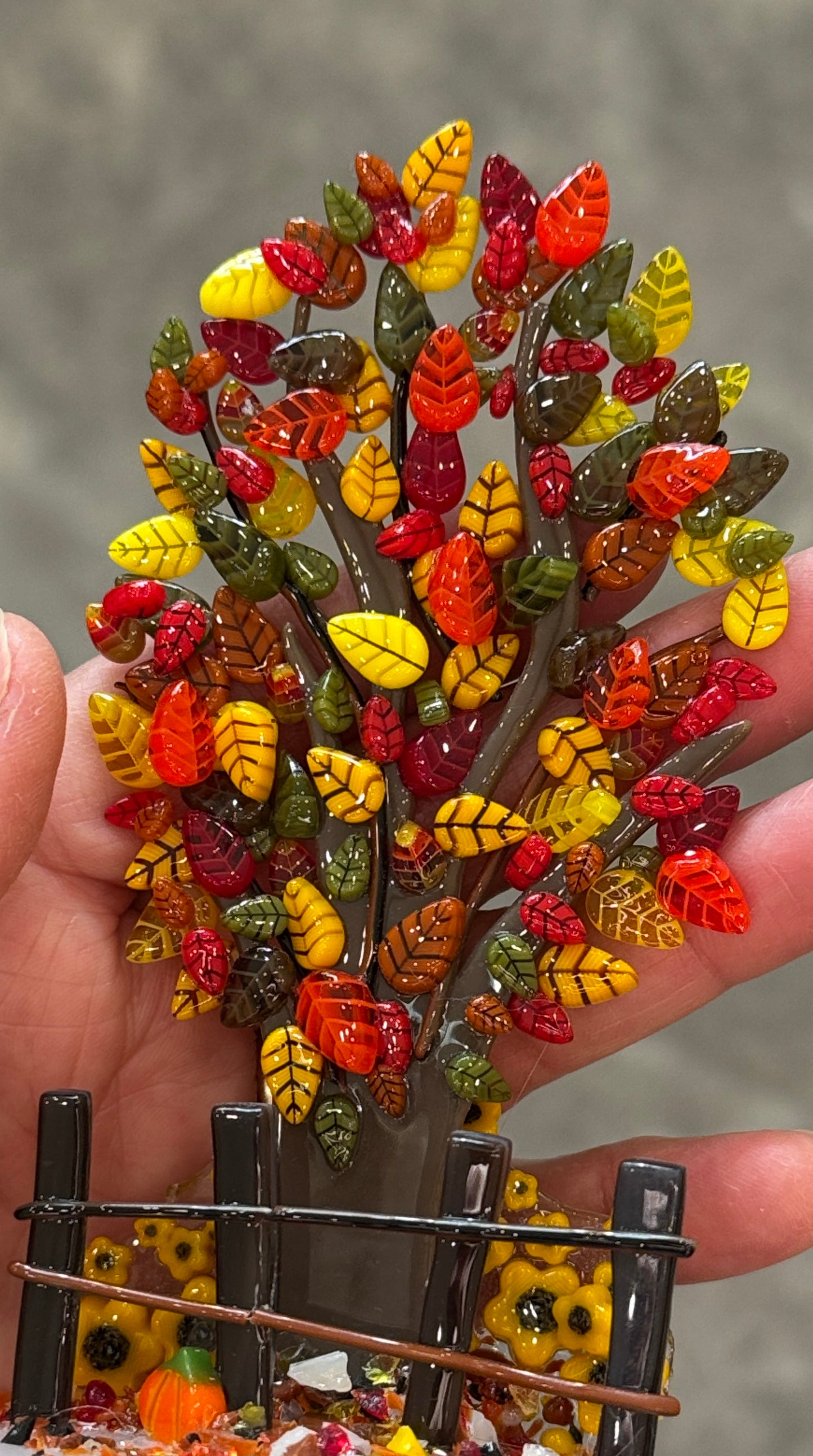 Red Opal Leaves, 1oz, COE 96 Murrini Millefiori