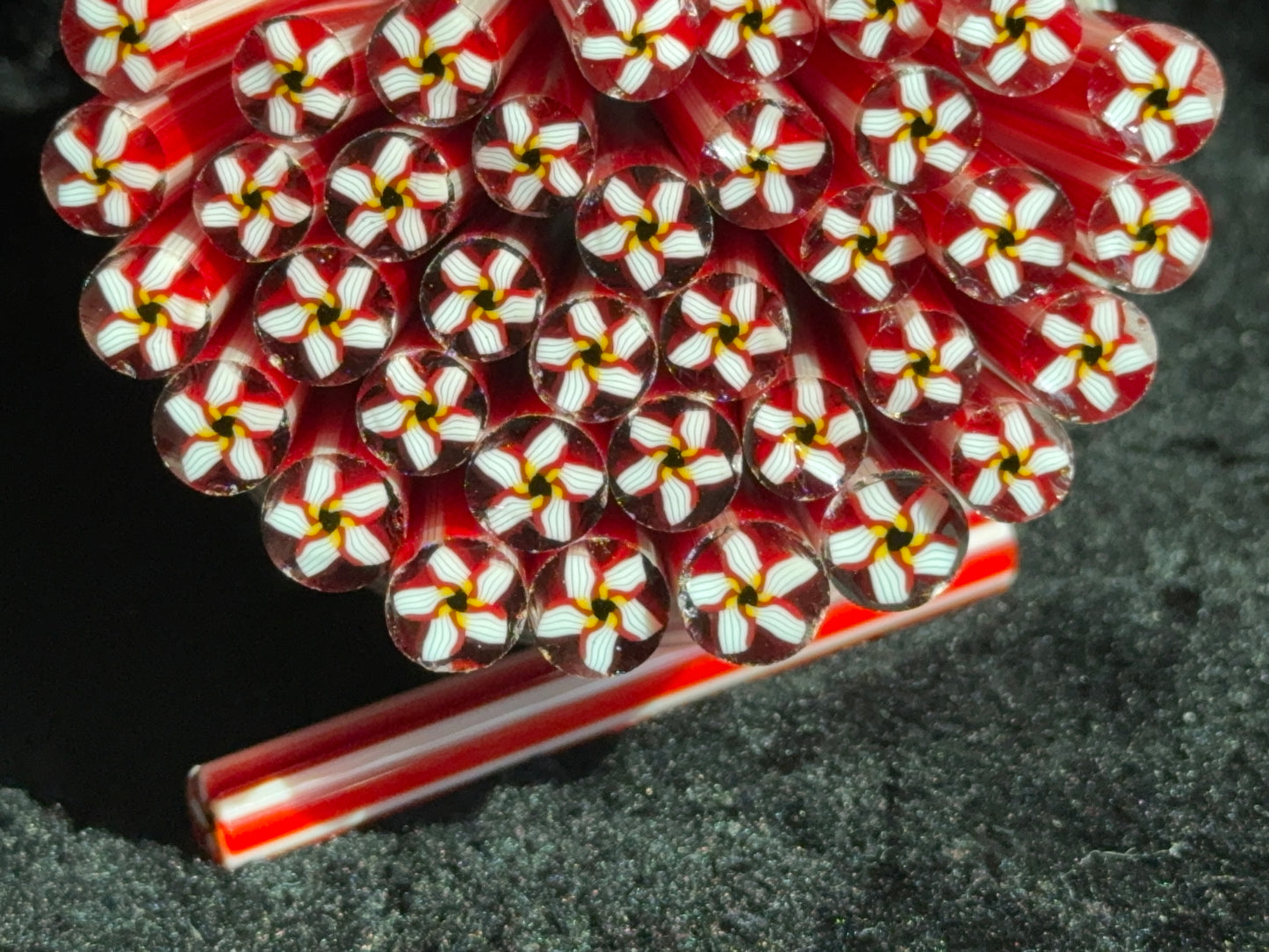 Red Tootsie Blossoms, 1oz, COE 96 Murrini Millefiori