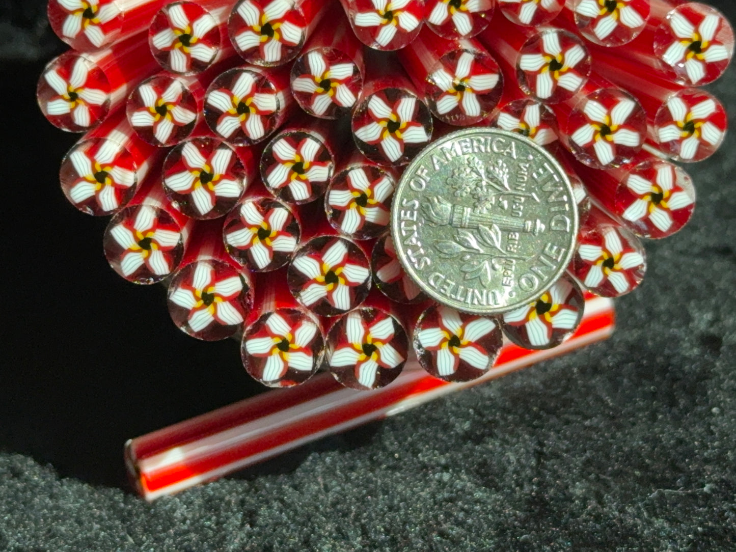 Red Tootsie Blossoms, 1oz, COE 96 Murrini Millefiori